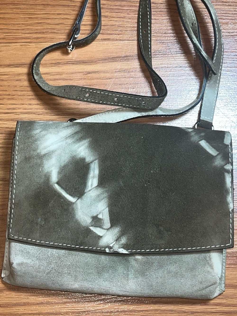New Delaney Suede Tie-Dye Suede Crossbody Bag in Olive Green and Light Gray